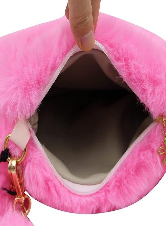 black sparrow Heart Shape Sling Bag,Girl Women Fur Purse with Shoulder Chain,Soft Hand Bag, Stylish Bags for Girls - Image 2